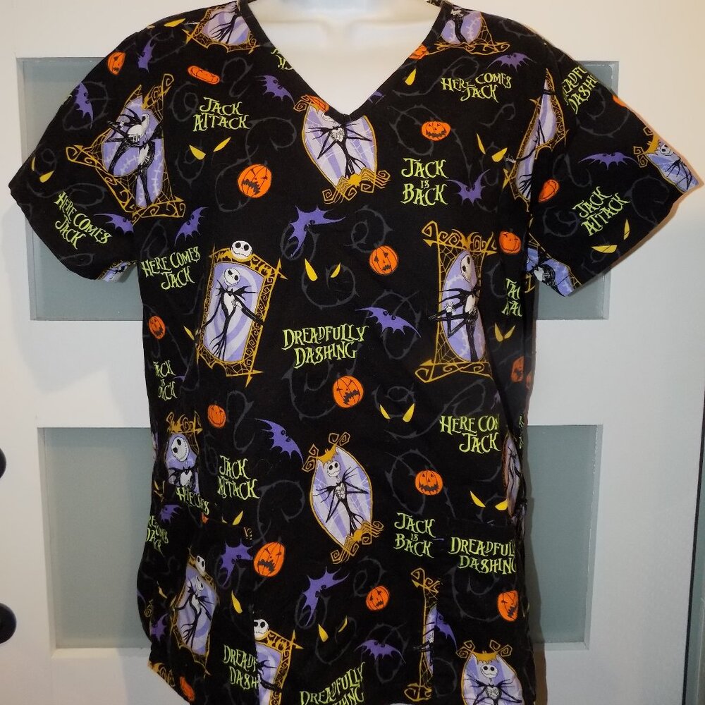 Disney Jack is Back Black 2 Pocket Scrub Shirt Size S Women's